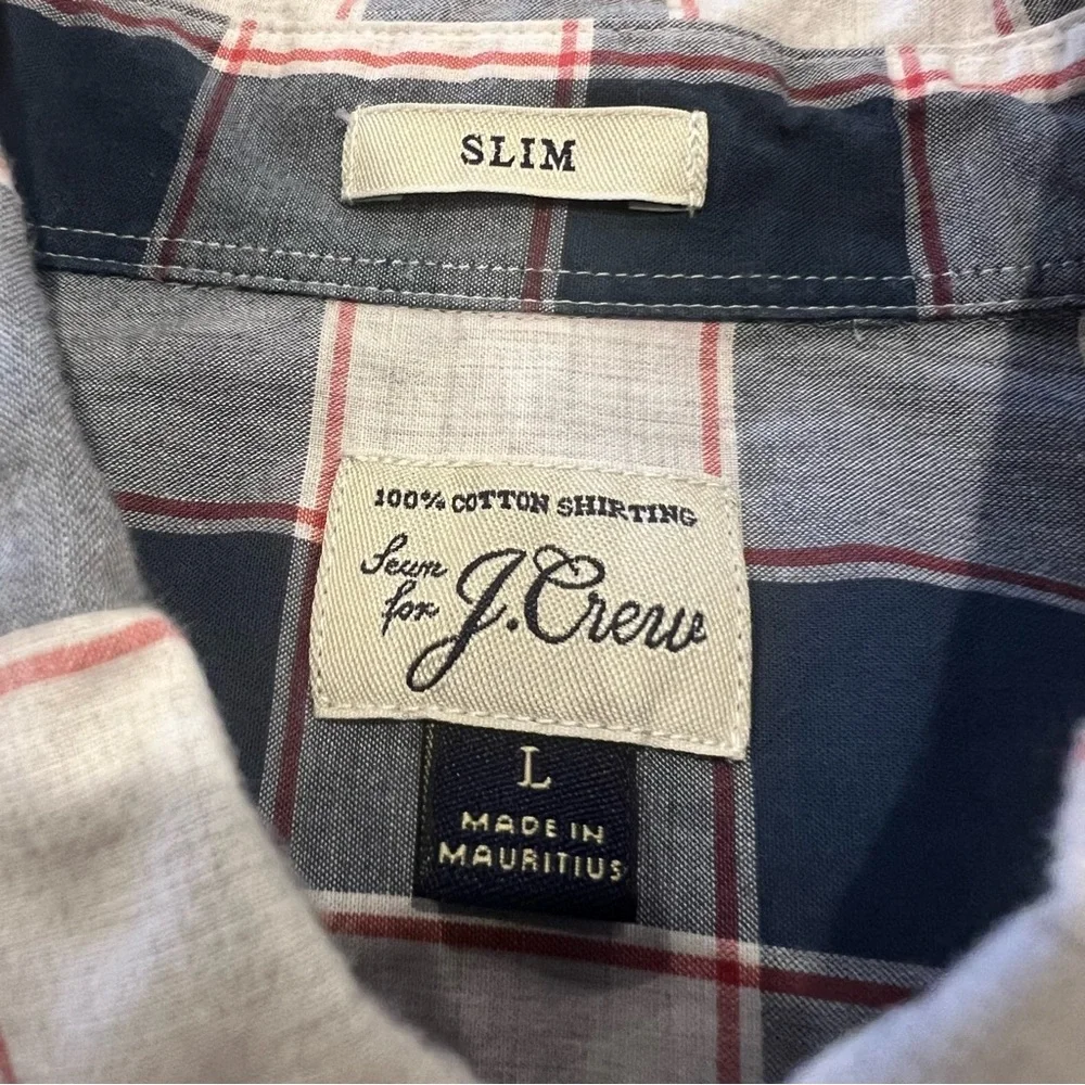 J. Crew Men’s Cotton Plaid Long-Sleeve Slim‎ Fit Button Down Shirt Large Preppy